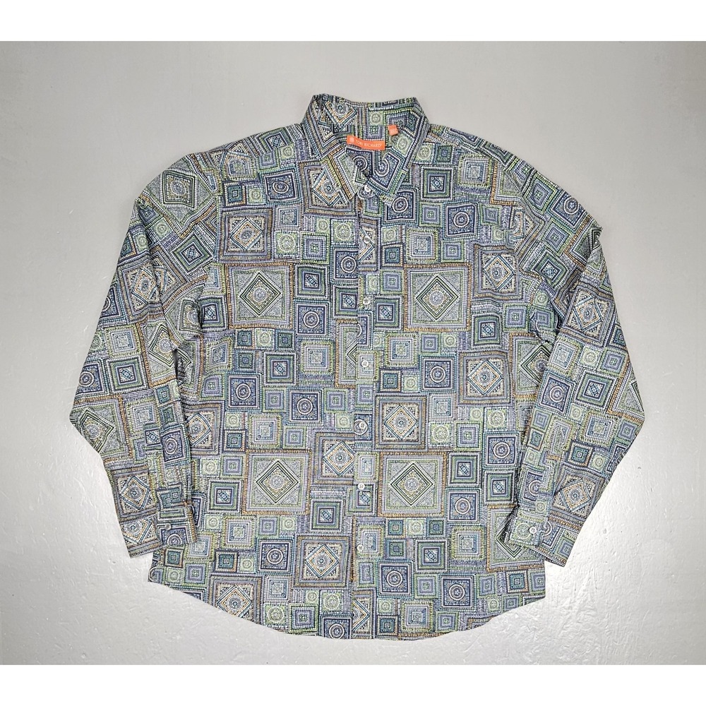 Tori Richard Hawaiian‎ Shirt Mens 2XL Multicolor Geometric Long Sleeve Cotton